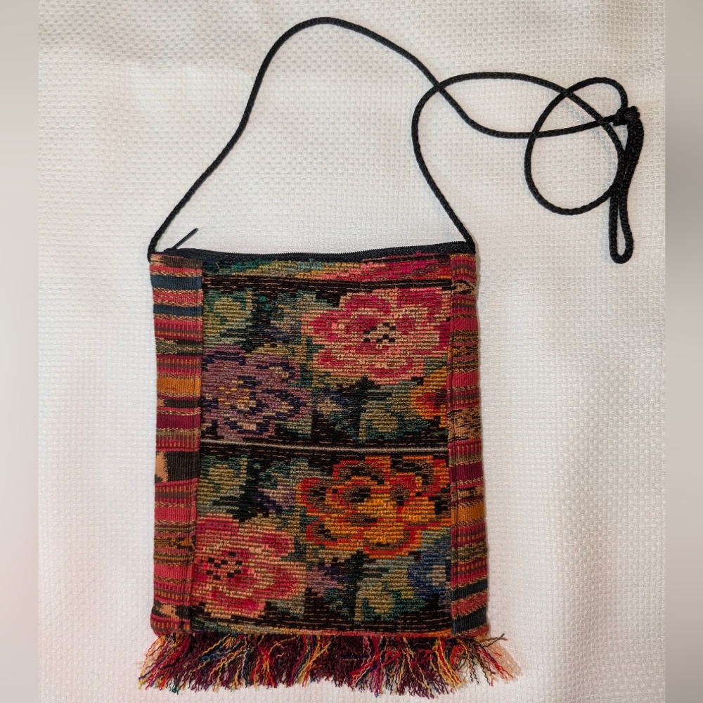 Unused & Pre-Owned Floral Woven Tapestry Crossbody Bag; Made In Guatemala